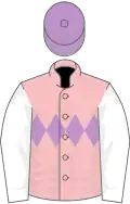 Pink, mauve triple diamond, white sleeves, mauve cap