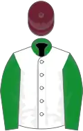 White, green sleeves and collar, claret cap