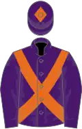 Purple, orange cross sashes, orange diamond on cap