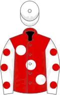 Red, large white spots, white sleeves, red spots, white cap