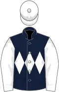 Dark blue, white triple diamond, white sleeves and cap