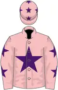 Pink, purple star, purple stars on sleeves and cap