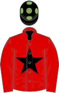 Red, black star, black cap, light green spots
