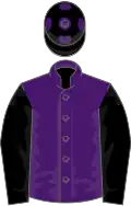 Purple, black sleeves, black cap, purple spots