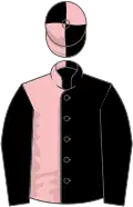 Black and pink (halved), black sleeves, quartered cap