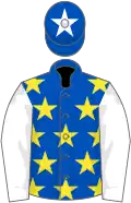 ROYAL BLUE, yellow stars, white sleeves, royal blue cap, white star