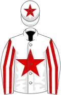 White, red star, striped sleeves, white cap, red star