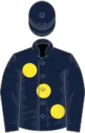 Dark blue, large yellow spots