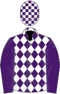 Purple and white diamonds, purple sleeves, check cap
