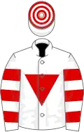 White, Red inverted triangle, hooped sleeves and hooped cap