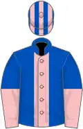 Royal blue, pink stripe, halved sleeves, striped cap