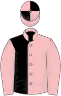 PINK and BLACK HALVED, pink sleeves, quartered cap
