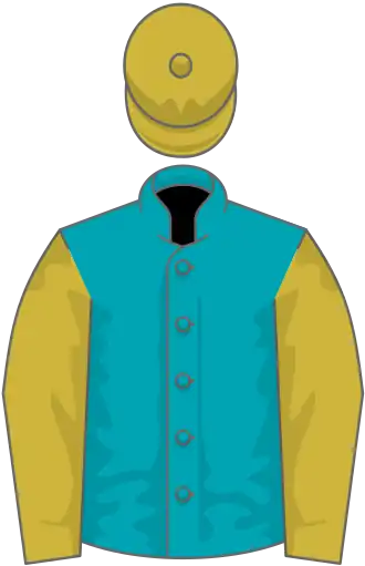 Peacock blue, old gold sleeves, old gold cap cap