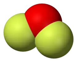 Space-filling model of the oxygen difluoride molecule