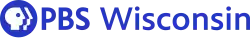 In a blue san-serif font called PBS Sans, the current PBS logo, rendered with a circle featuring its 'head' logo within, then "PBS" in bold text, is followed by the word "Wisconsin" in a lighter typeface.