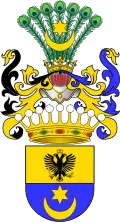 Coat of arms of Count Gołuchowski, with the coat of arms of the Russian Empire
