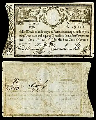 Imperial Treasury, 2$400 réis, 1798–99 issue.