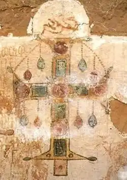 Wall painting of a cross (crux gemmata), late 6th century, Kellia, Egypt
