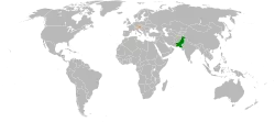 Map indicating locations of Pakistan and Austria
