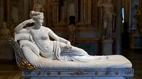 Venus Victrix; by Antonio Canova; 1804–1808; marble; length: 200&nbsp;cm; Galleria Borghese, Rome[47]