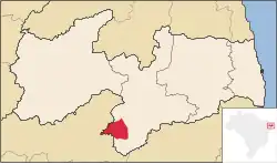 Location of Monteiro in Paraíba and Brazil