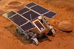 A 1:4 model of the ExoMars rover at the ESA pavilion, 2007 International Paris Air Show at the Le Bourget airport