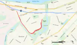 Map with Park Drive highlighted in red.