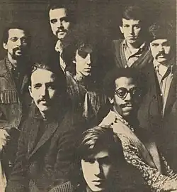 The Paul Butterfield Blues Band, c. 1967. From left to right, Gene Dinwiddie, Paul Butterfield, Keith Johnson, Elvin Bishop, Mark Naftalin, Phillip Wilson, Charley 'Bugsy' Maugh, David Sanborn.