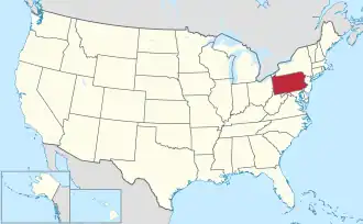 Location of Pennsylvania within the United States