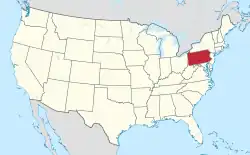 Location of Pennsylvania in the United States