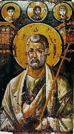 A painting of a sixth-century encaustic icon from Saint Catherine's Monastery, Mount Sinai, Egypt