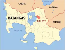 Map of Batangas with Balete highlighted