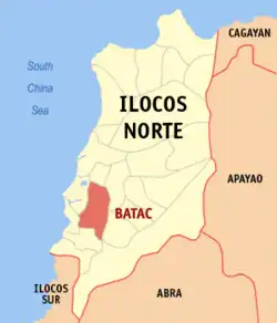 Map of Ilocos Norte with Batac highlighted