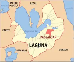 Map of Laguna with Pagsanjan highlighted