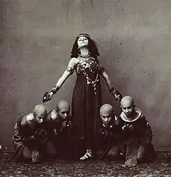 Sofia Fedorova as the slave Hita (or Ramzé) with unidentified children in the Pas des Caryatids from Alexander Gorsky's 1905 revision for the Moscow Bolshoi Theatre, 1909