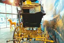 Front view of 1879 Wells Fargo Stagecoach.