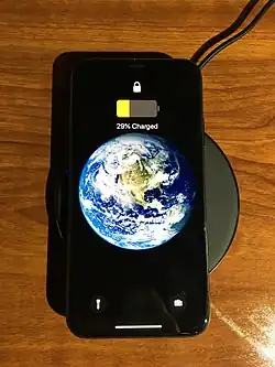Inductive charger wirelessly charging a cellphone