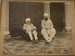 Photograph of Giani Gian Singh with Maharaja Ripudaman Singh of Nabha State and the child Pratap Singh of Nabha State, ca.1920–21