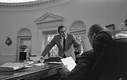 White House Chief of Staff Donald Rumsfeld with President Gerald Ford at the Oval Office, White House