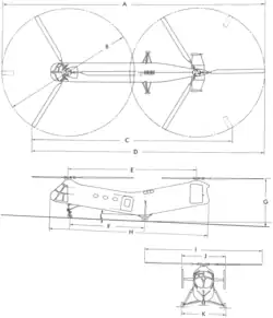 3-view line drawing of the Piasecki YH-21 Workhorse