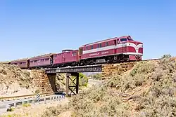An NSU class diesel locomotive that hauled The Ghan in the narrow-gauge era, now operating at the Pichi Richi Railway