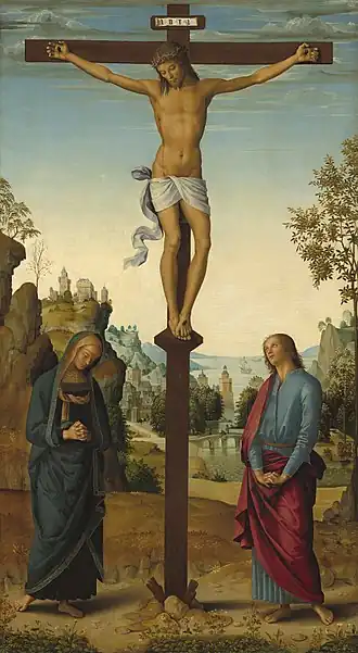 A depiction of Jesus on the cross.