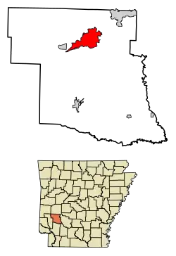 Location of Kirby in Pike County, Arkansas.