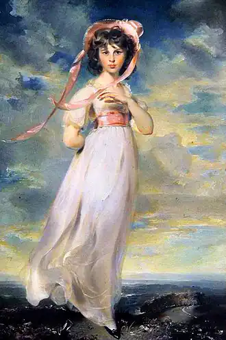 The portrait of Sarah Moulton, popularly known as "Pinkie", by Sir Thomas Lawrence (1794). Here pink represented youth, innocence and tenderness.