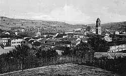 A black and white postcards showing the town.