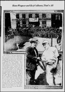 Police Superintendent John (Red) Calhoun shaking hands with Honus Wagner