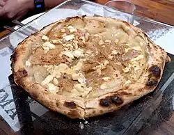 Unusual french toast (rabanada) and white chocolate pizza