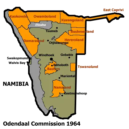 The Odendaal Plan for dividing Namibia into bantustans
