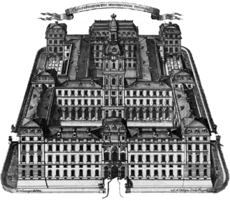 Copperplate engraving of the planned Residential Palace Darmstadt, partly realized
