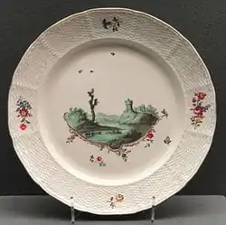 Frankenthal porcelain imitation of the "old osier" pattern, with minimal vertical bands